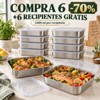 70% OFF + 6 GRÁTIS | Recipientes de aço inoxidável 304, 2400 ml
