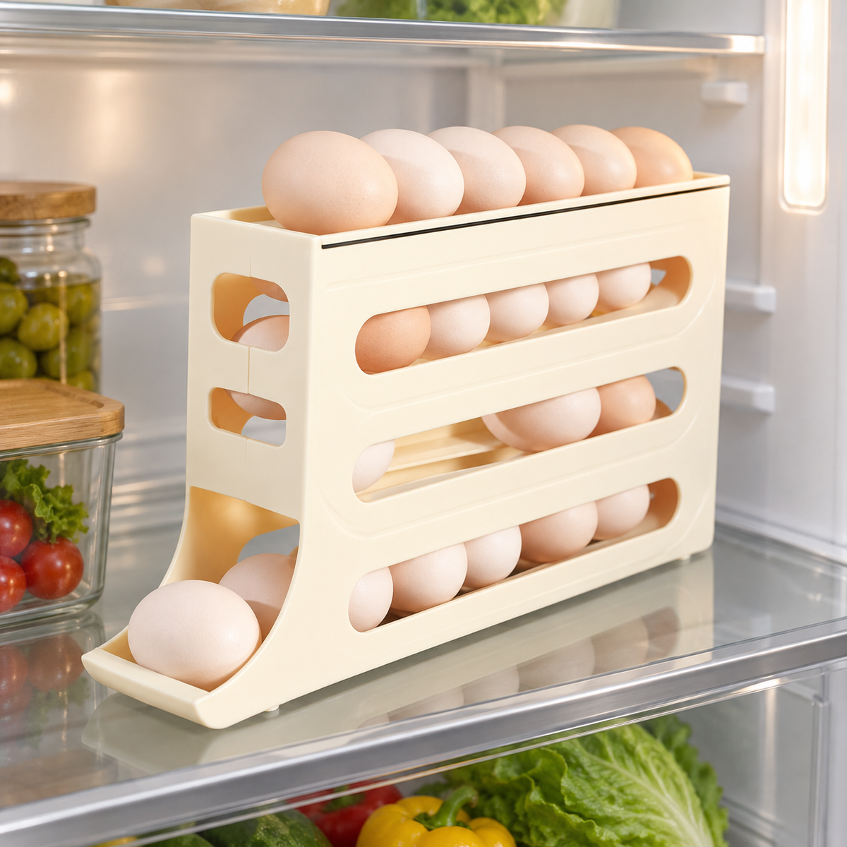 Organizador de ovos de 4 níveis com dispensador automático