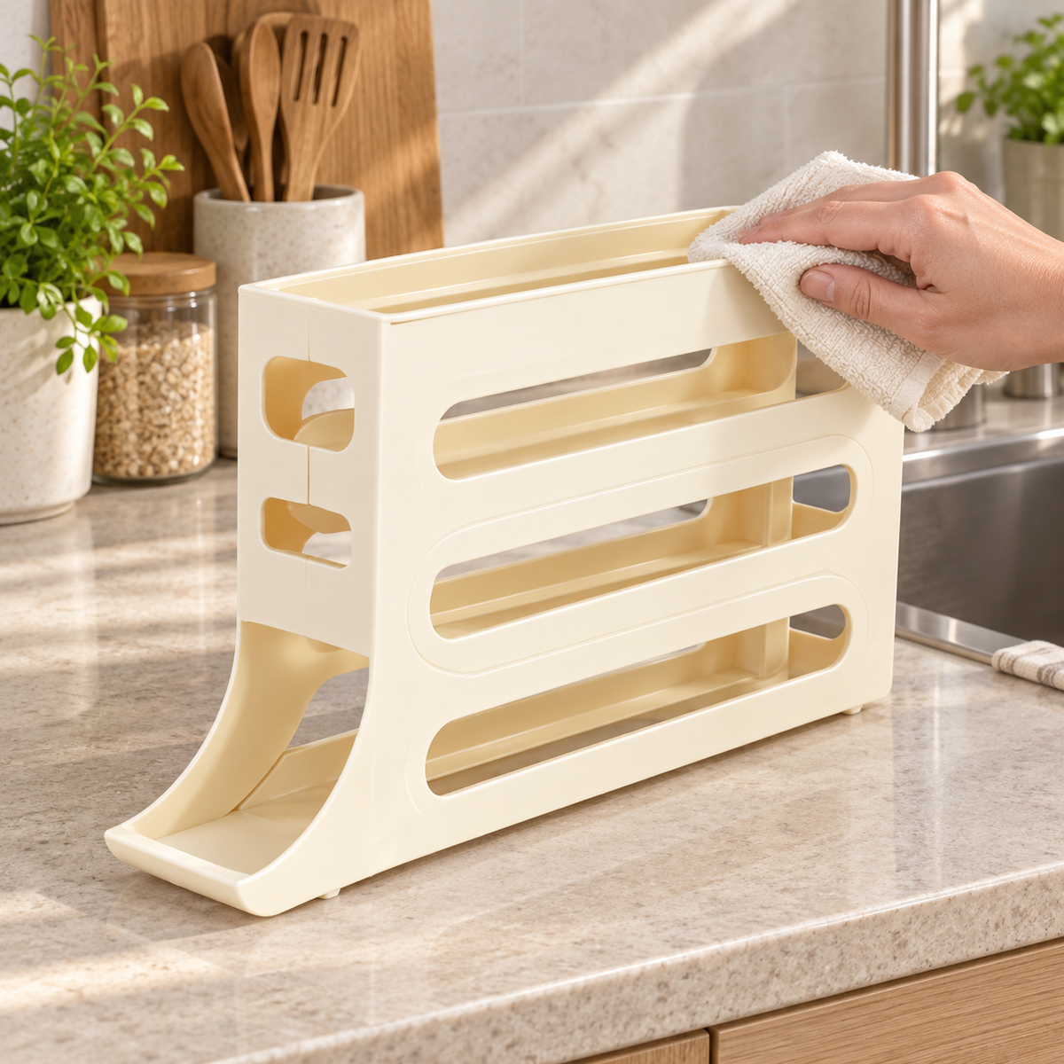 Organizador de ovos de 4 níveis com dispensador automático