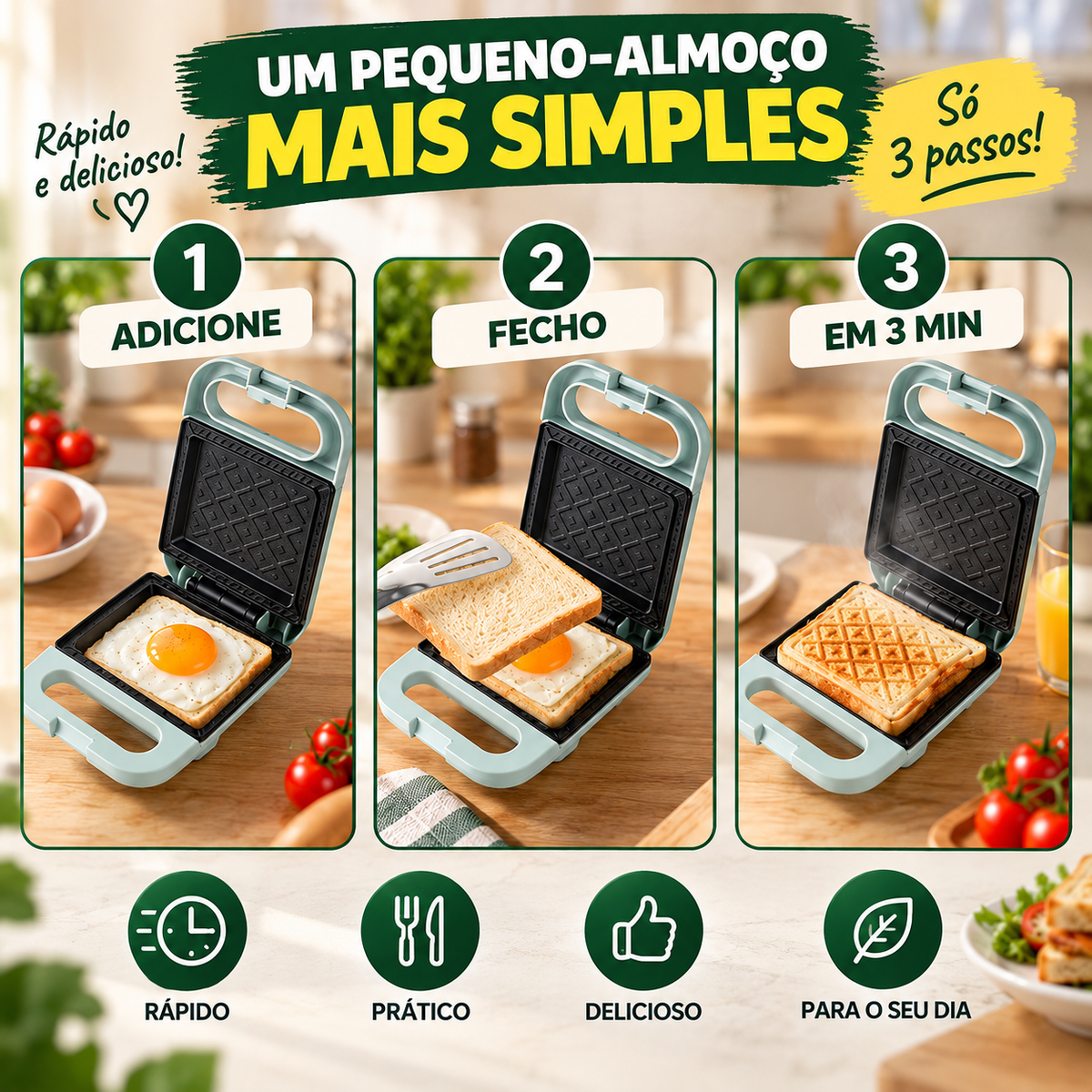 [🎁70% DE DESCONTO] Máquina de fazer sanduíches compacta e antiaderente, com uma potência de 650 W
