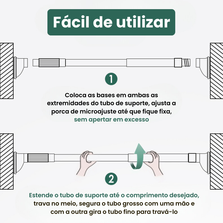 Barra telescópica ajustável e multifuncional sem perfuração, que se estende até 160 cm (NEW)