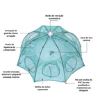 🇵🇹 Jaula armadilha de pesca tipo guarda-chuva de grande tamanho com múltiplas entradas