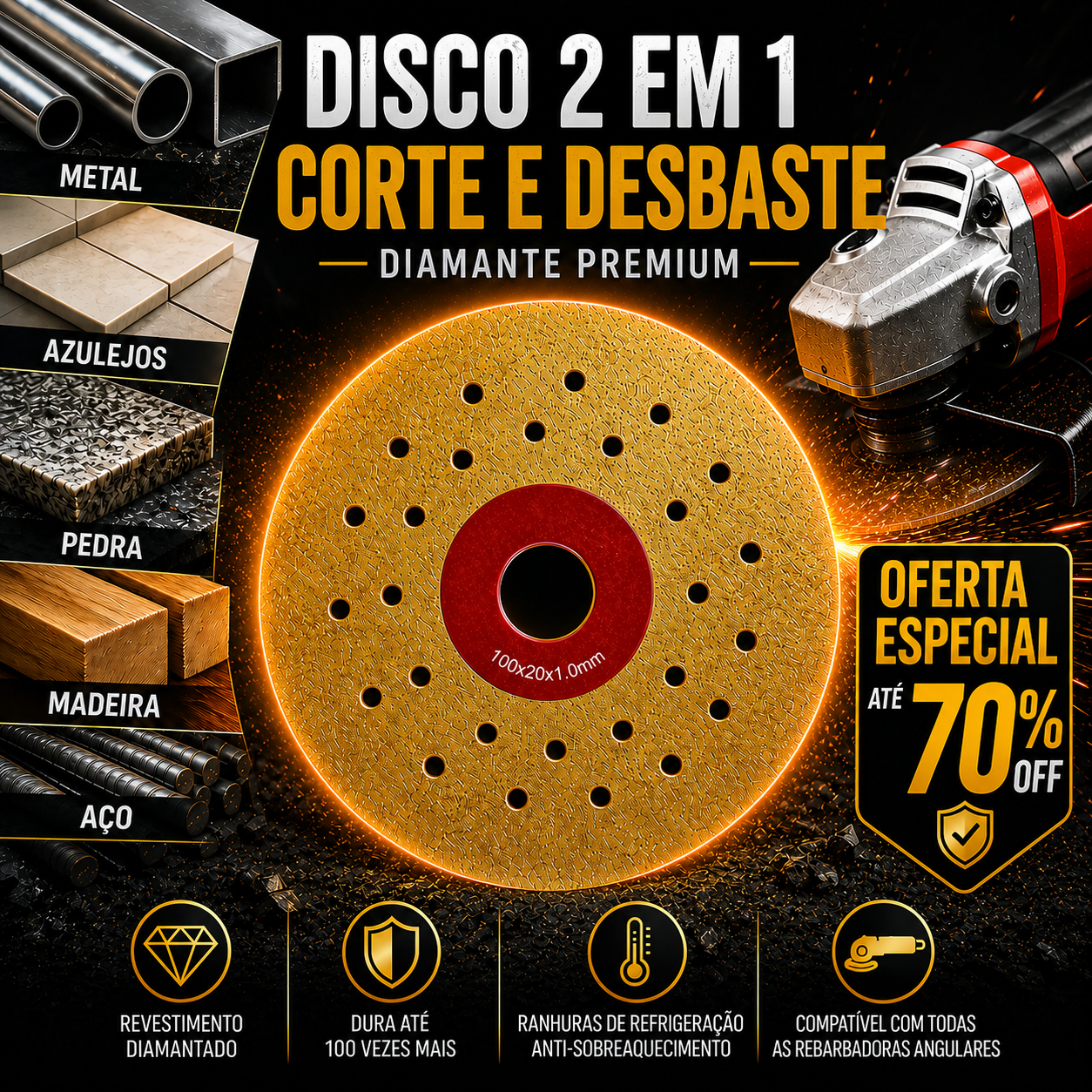 ✨Disco De Corte E Desbaste De Diamante 2 Em 1 Multifuncional Premium