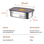 🇵🇹 Recipiente em aço inox AISI 316 com tampa a vácuo (19 x 13,5 x 5,5 cm)