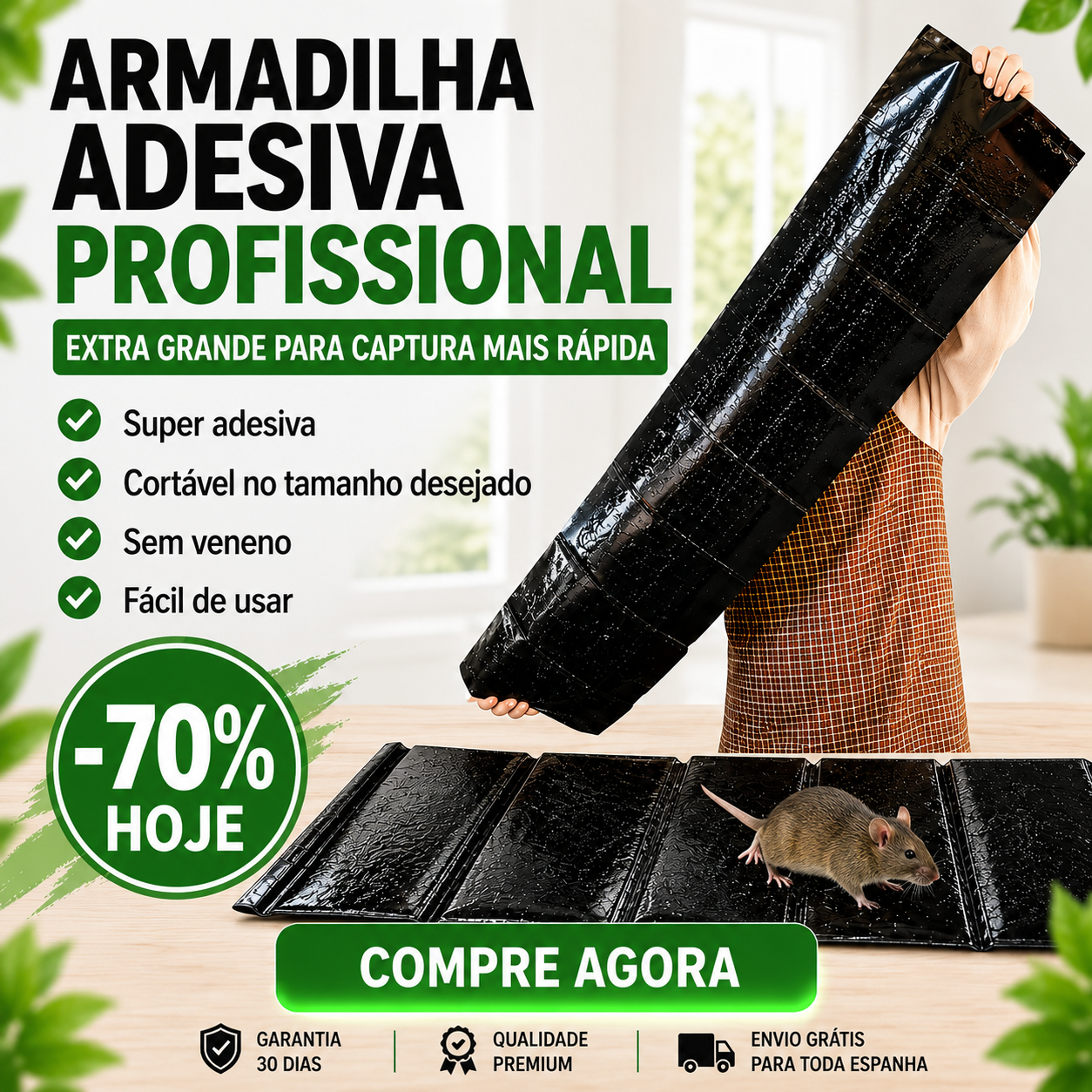 ⚡ Armadilhas Adesivas Profissionais – Extra Grandes para Capturar Mais Rápido (1,2 m × 27,5 cm)