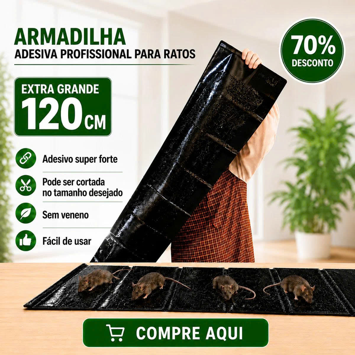 🐁 Armadilha Adesiva Profissional XXL para Ratos – 120 × 28 cm