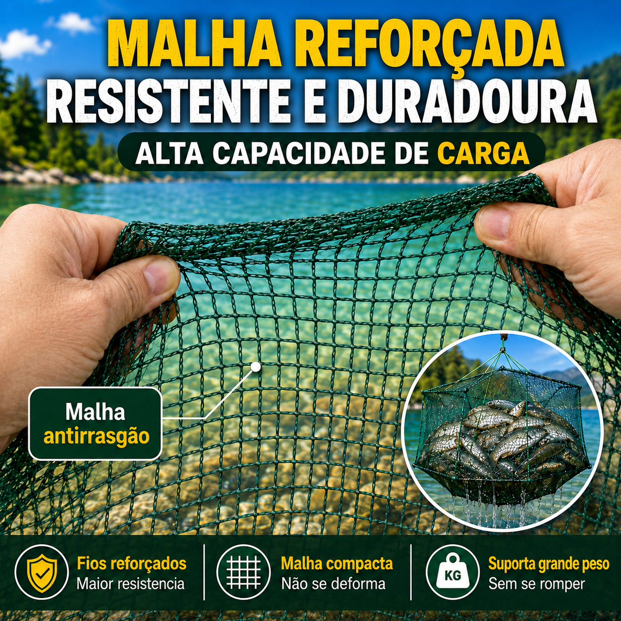 Rede armadilha de pesca dobrável 96 cm | Múltiplas entradas | Água doce