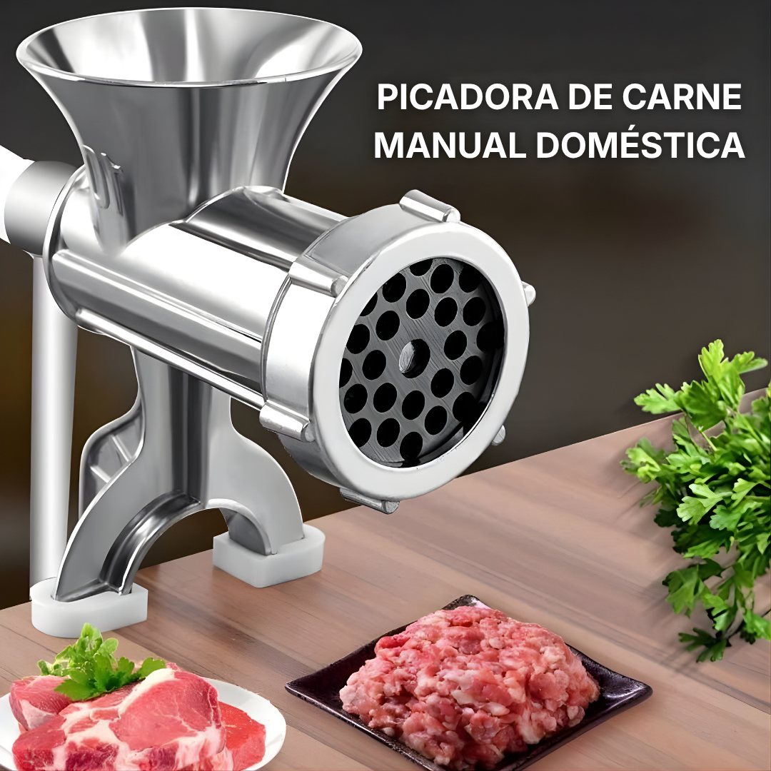 Picador De Carne Manual Doméstico Com Acessório Para Enchidos, Compacto E Prático