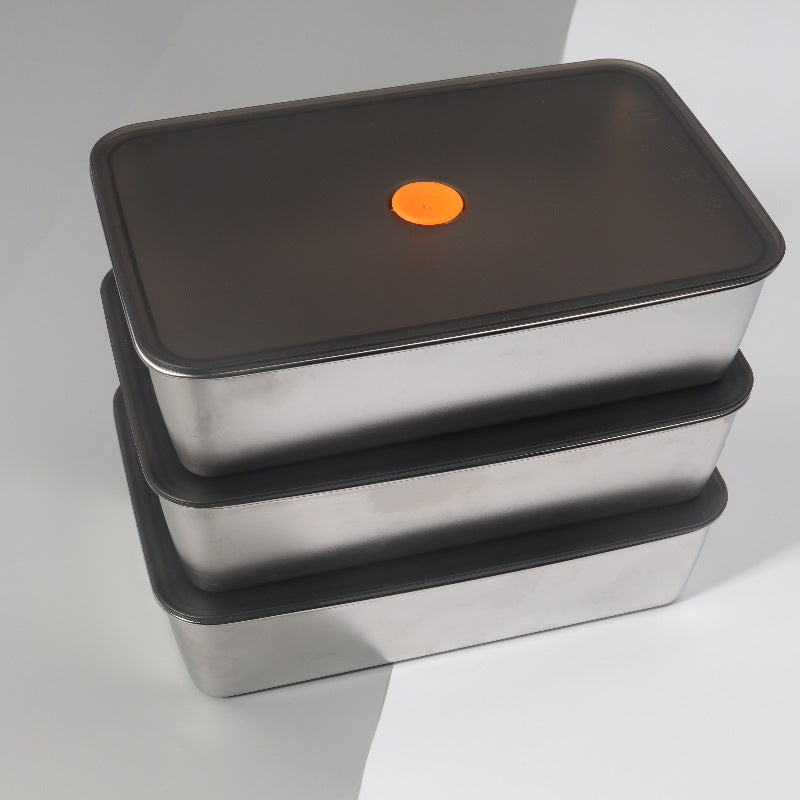 Recipiente para alimentos em aço inoxidável 304 com tampa a vácuo (22,5 x 15 x 6 cm)