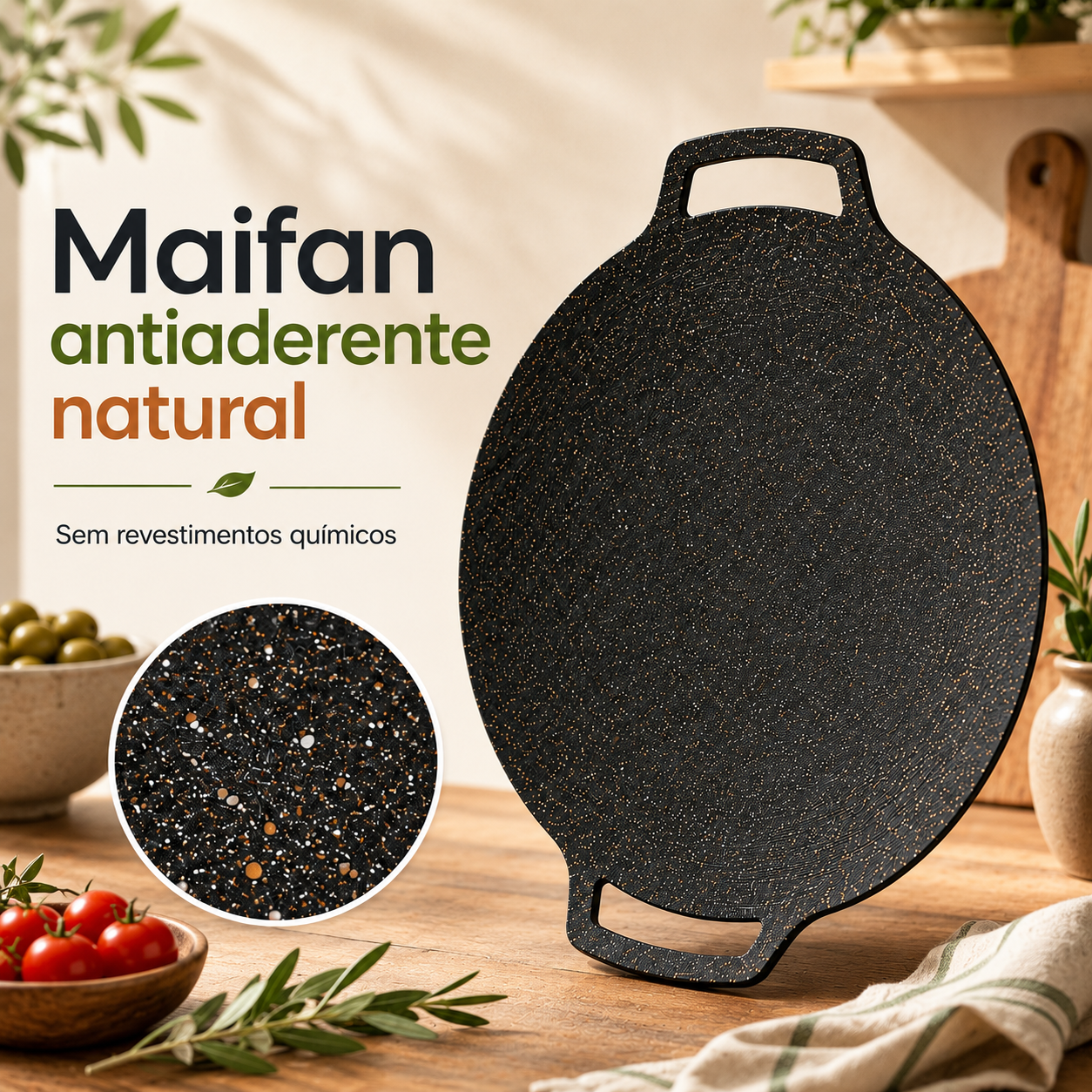 Frigideira de pedra Maifan antiaderente de 6 camadas compatível com fogões de indução IH