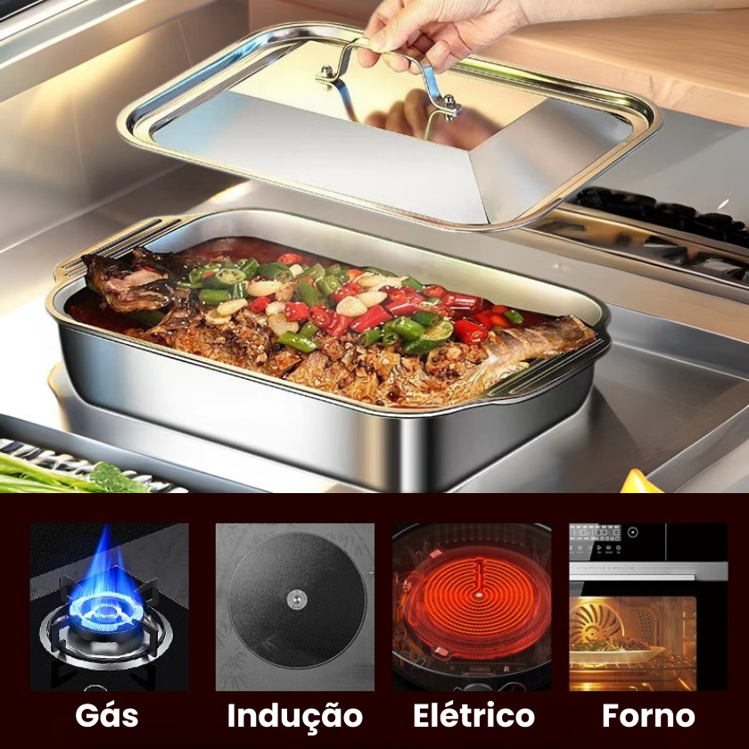 🇵🇹 Bandeja de cozedura direta em aço inoxidável 304 maciço da Alemanha (3,5 Litros)