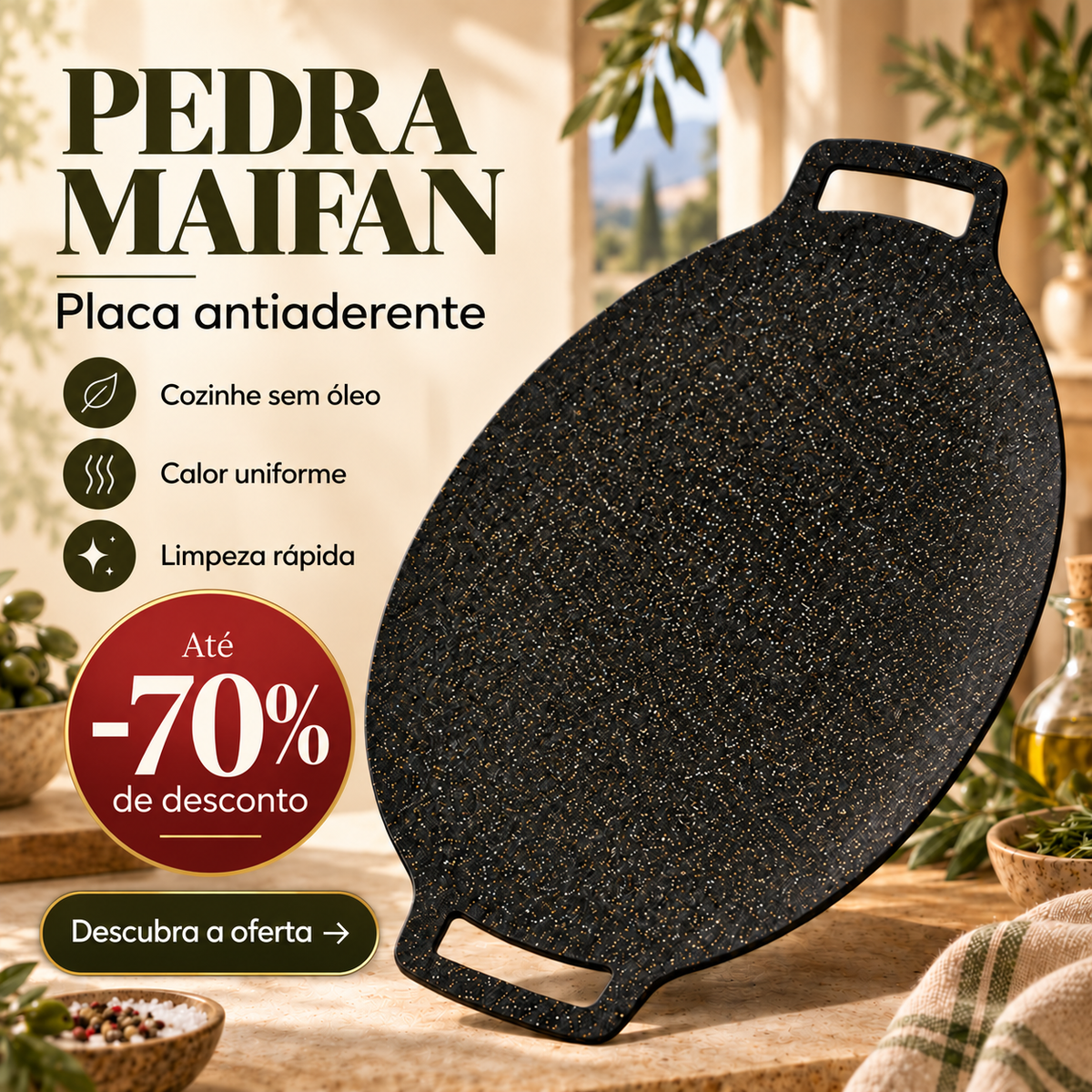 🔥 -70% OFF | Frigideira Antiaderente com Revestimento de Pedra Maifan