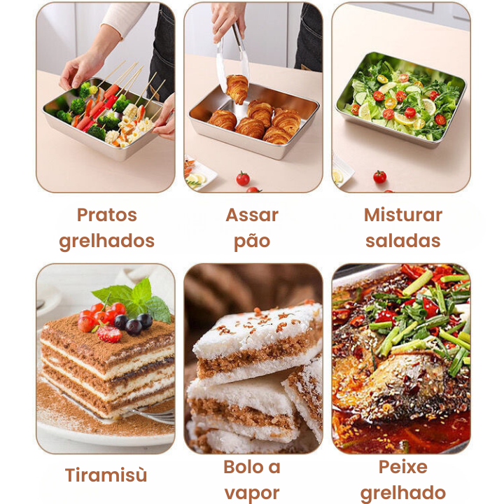 Conjunto de 3 recipientes para alimentos em aço inoxidável (22 x 15 x 6 cm)