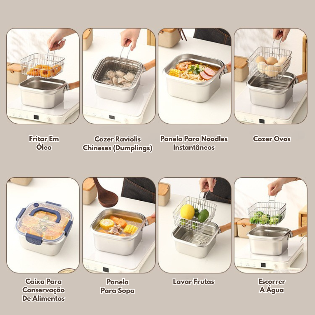 Fritadeira Multifuncional Em Inox 304, Compatível Com Todos Os Tipos De Fogão