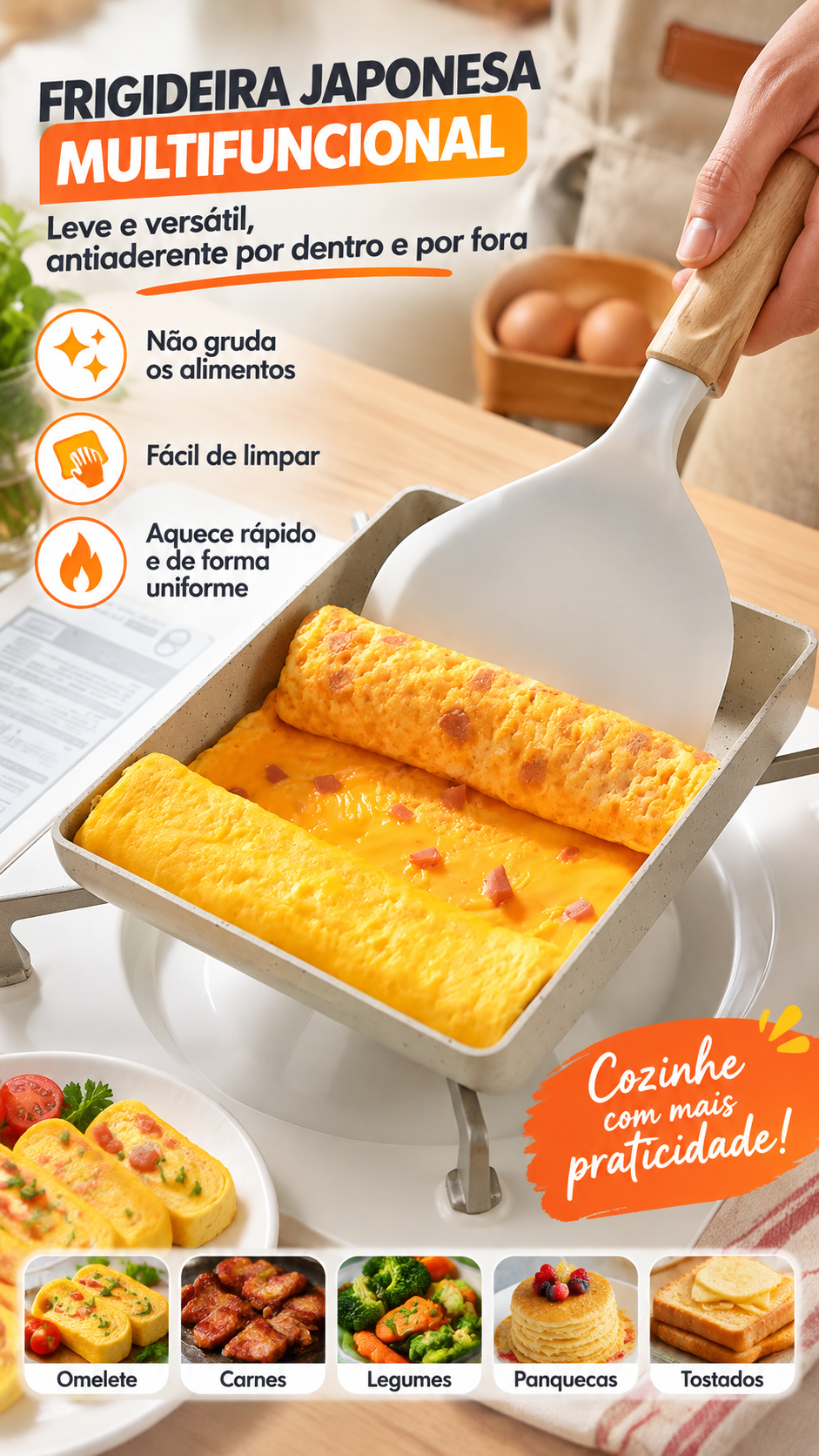 🍳 Frigideira de Pedra Multifunções | Antiaderente e compatível com todos os fogões: gás, elétrico, indução, entre outros...