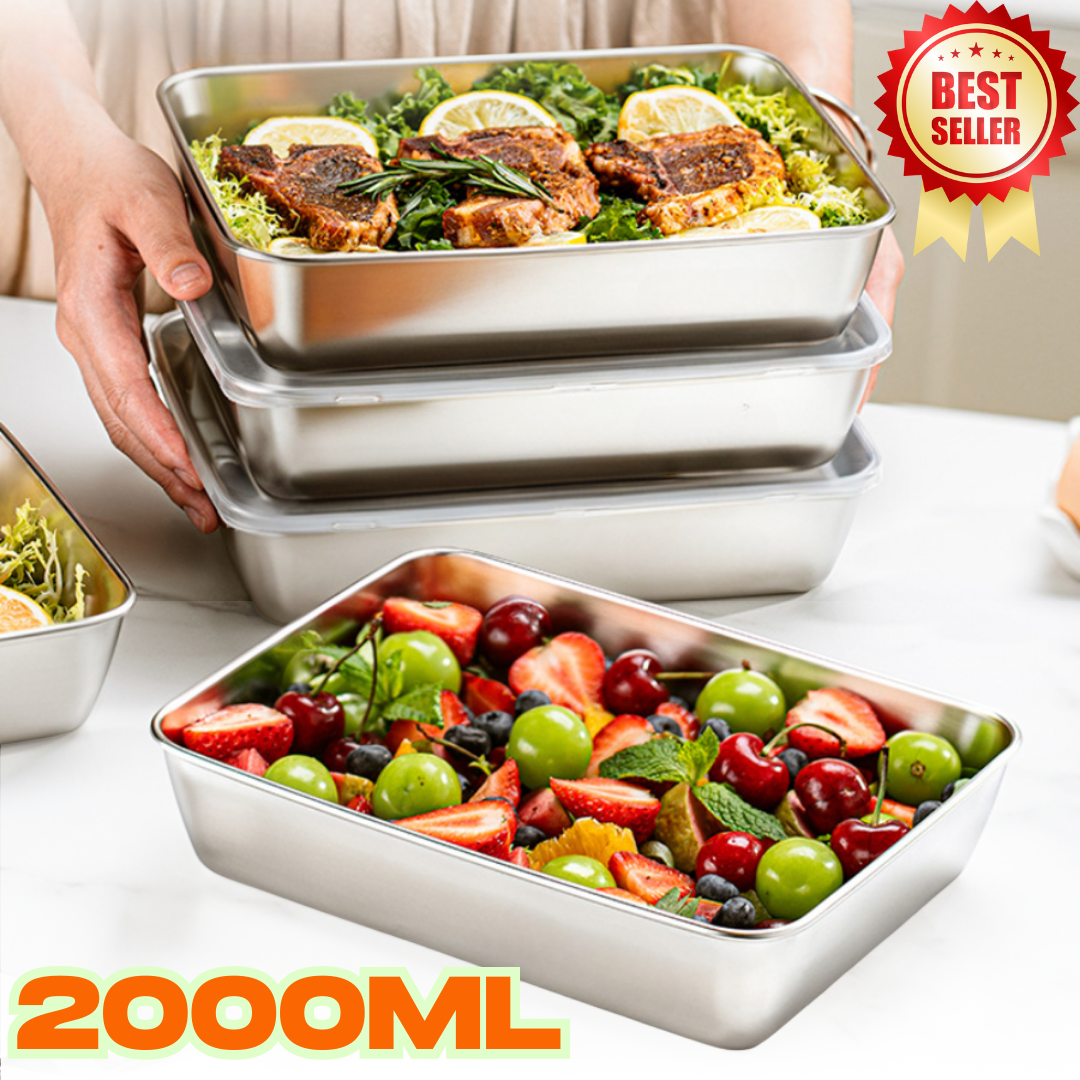 [🎁Super Oferta] Bandeja de Aço Inoxidável 304 com Tampa Hermética 2000ML