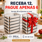 Leve 12, Pague 6 | Pack de Caixas Herméticas em Aço Inoxidável 304 (2000 ML)