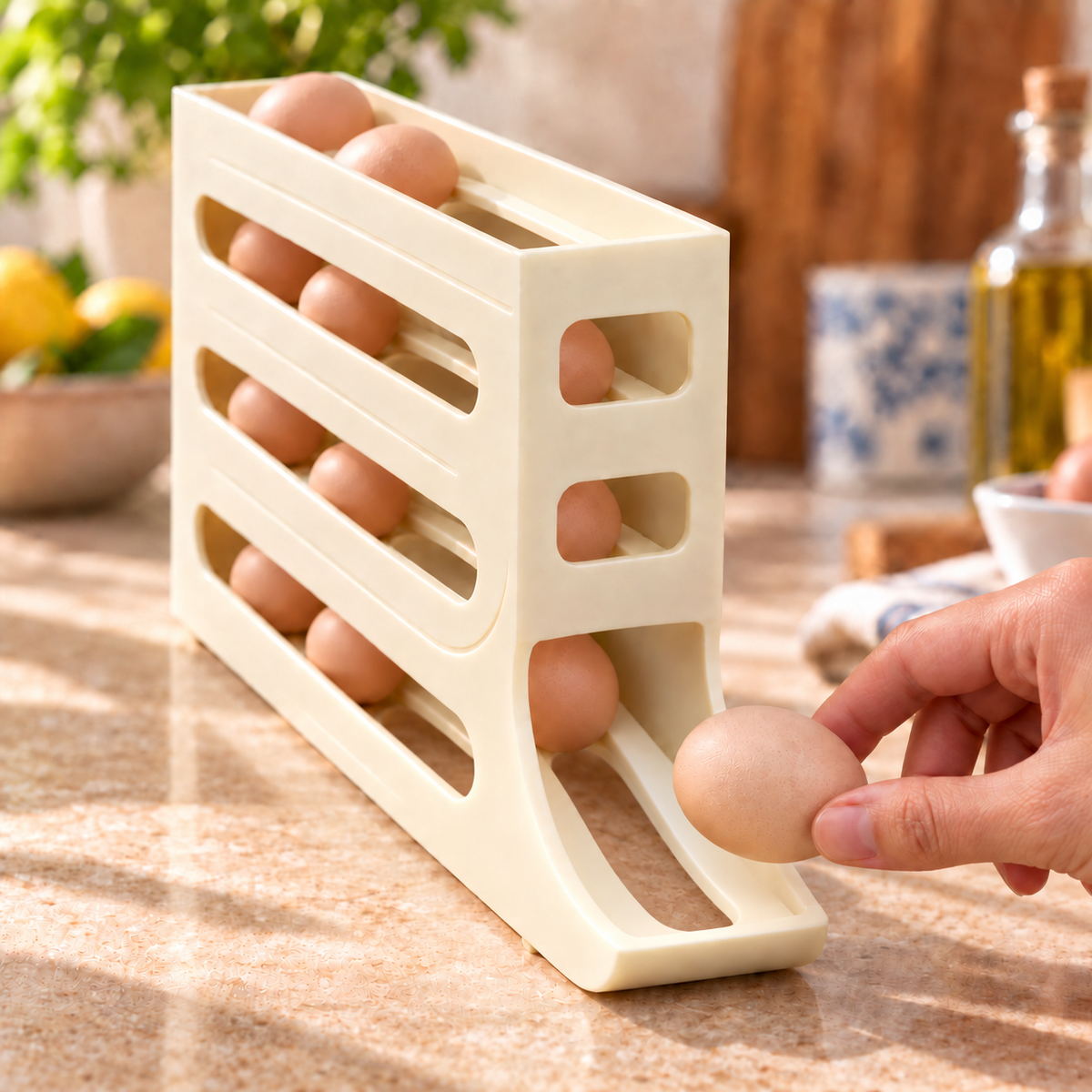 Organizador de ovos de 4 níveis com dispensador automático