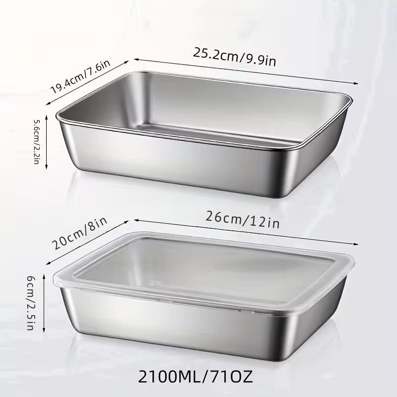 🍱Bandeja de Aço Inoxidável 304 com Tampa Hermética 2000ML