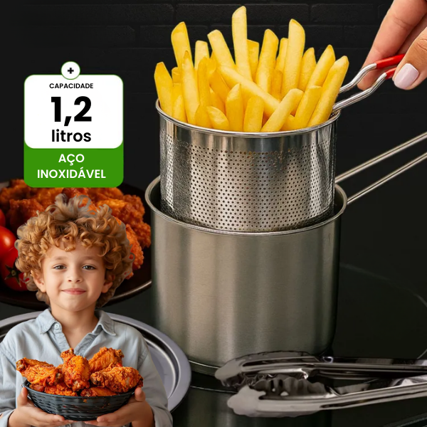 🇵🇹 Panela Fritadeira De 1.2L Em Aço Inoxidável 304 Alemão, Compatível Também Com Fogões De Infravermelhos