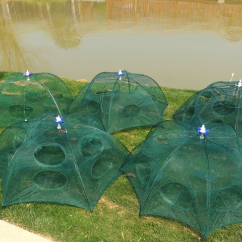 🇵🇹 Jaula armadilha de pesca tipo guarda-chuva de grande tamanho com múltiplas entradas