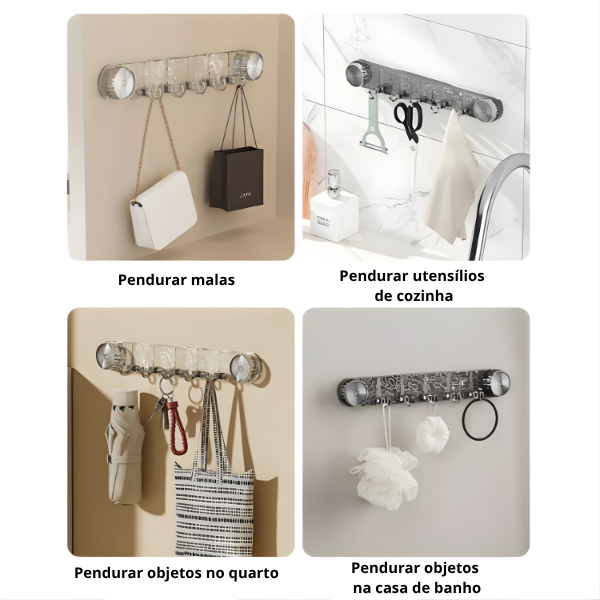 (4+2 grátis)🎁 Suportes de aço inoxidável com 5 ganchos, práticos e capazes de suportar até 25 kg.