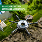⚙️ A cabeça do cortador de relva possui 6 lâminas em aço inoxidável
