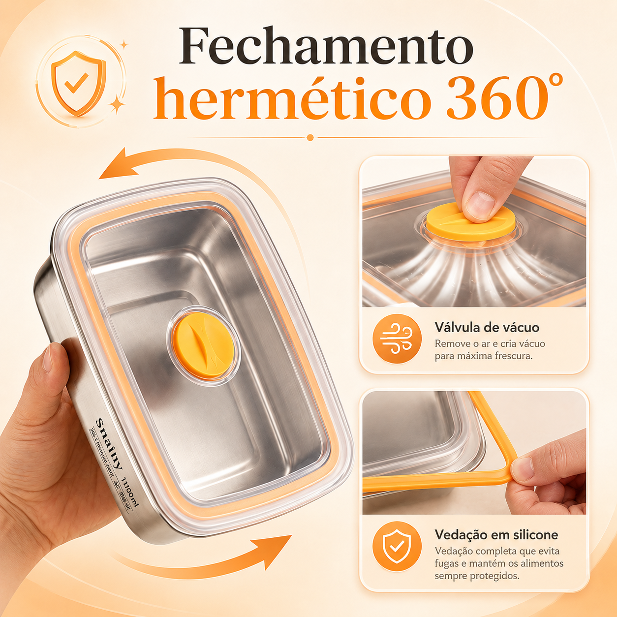 [6+🎁3 grátis] Caixa de comida a vácuo de aço inoxidável antibacteriano 316 (19*13,5*5,5cm)