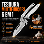 ⚡Tesoura Multifunções 6 em 1 – Faca Desmontável, Corta Ossos, Descascador, Escamador e Abre-Garrafas