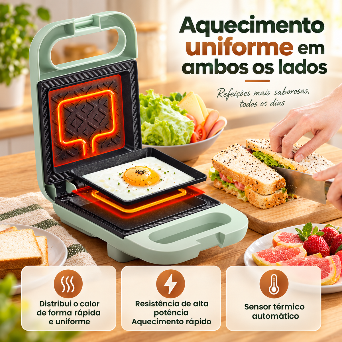[🎁70% DE DESCONTO] Máquina de fazer sanduíches compacta e antiaderente, com uma potência de 650 W
