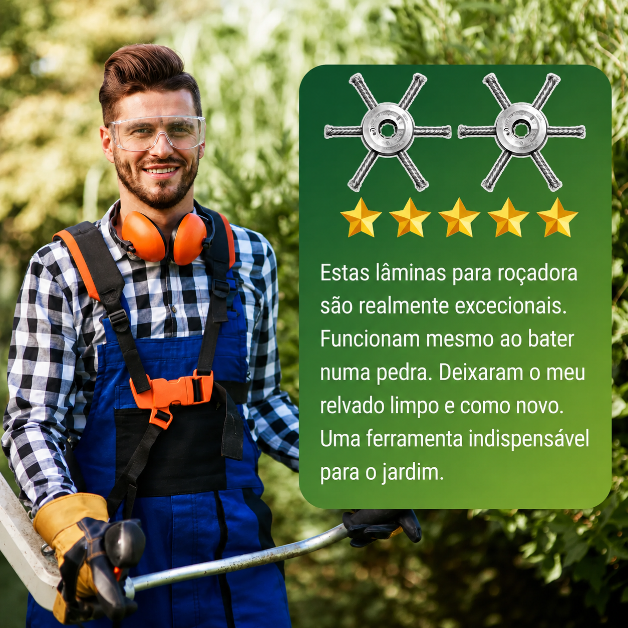🇵🇹 A cabeça do cortador de relva possui 6 lâminas em aço inoxidável