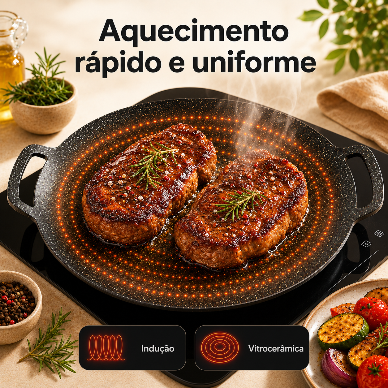 Frigideira de pedra Maifan antiaderente de 6 camadas compatível com fogões de indução IH