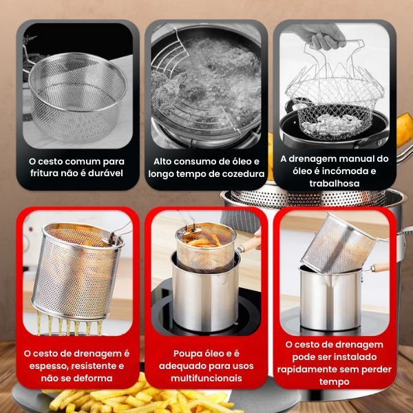 🇵🇹 Panela Fritadeira De 1.2L Em Aço Inoxidável 304 Alemão, Compatível Também Com Fogões De Infravermelhos