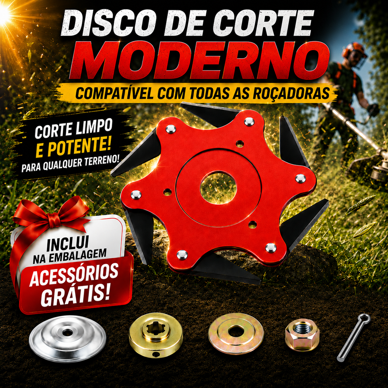 [🎁 4 acessórios incluídos] Cabeça de corte de 6 lâminas em aço manganês