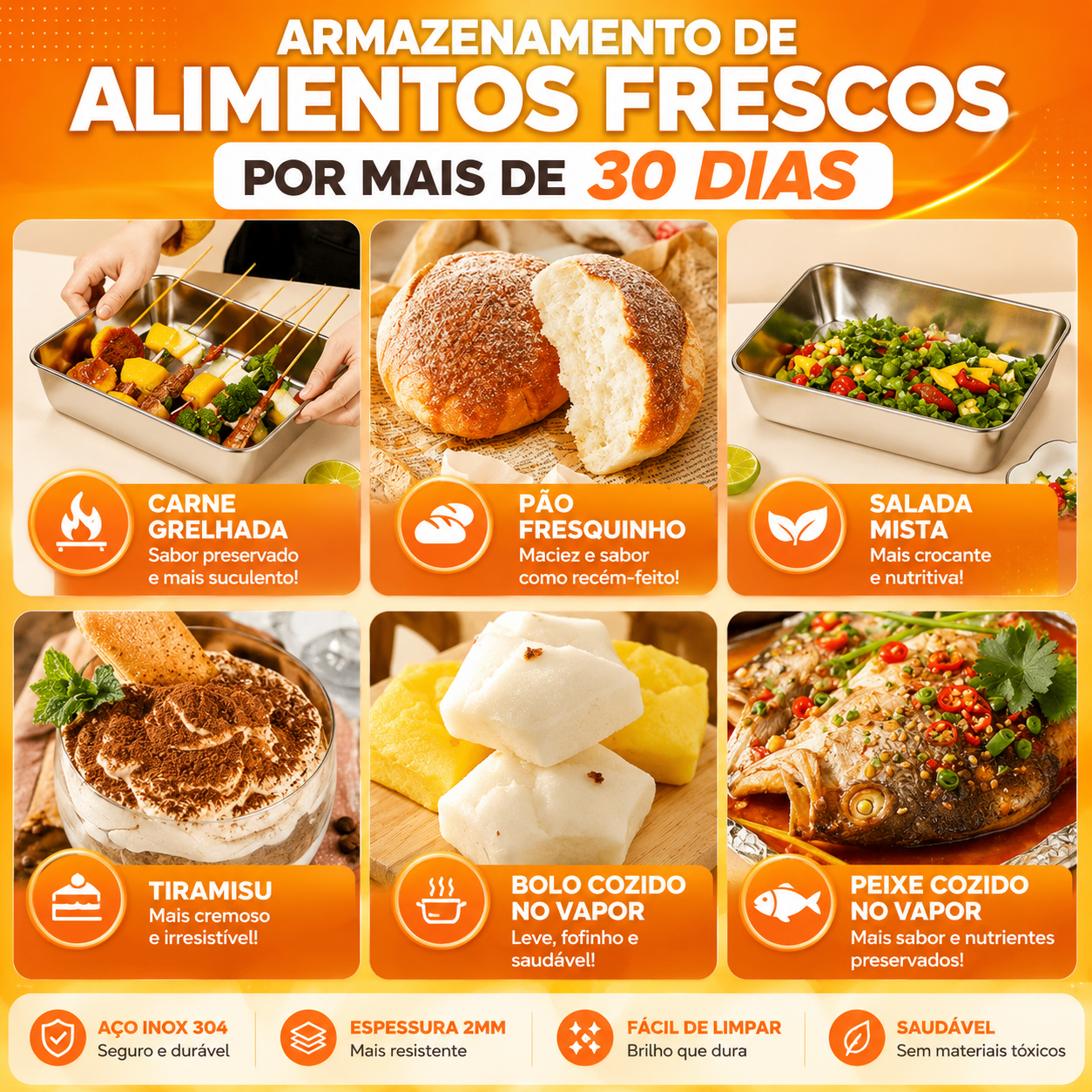 [SET 6 + 🎁 3 Grátis] A caixa de aço inoxidável 304 mantém os alimentos frescos até 1 mês