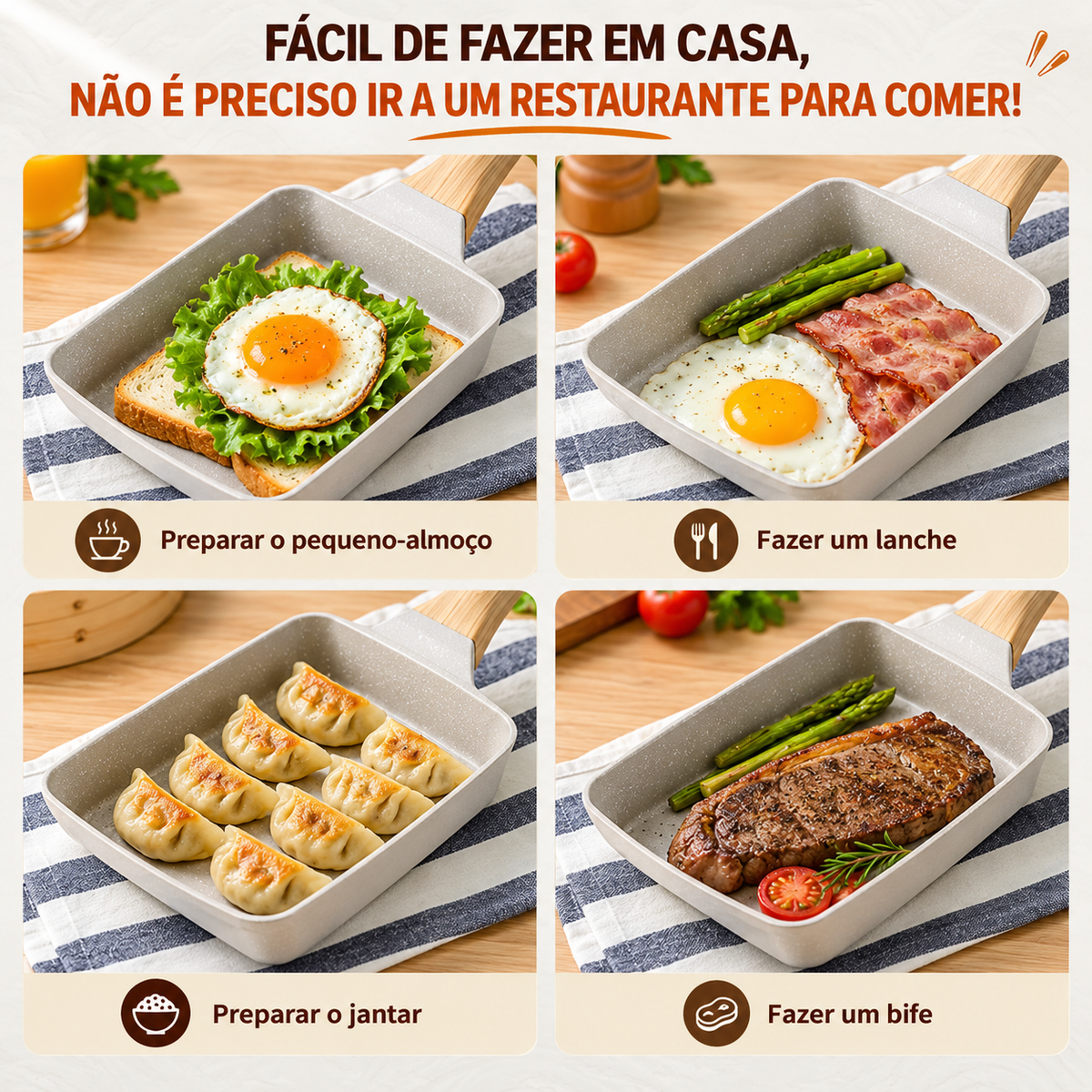 🍳 Frigideira de Pedra Multifunções | Antiaderente e compatível com todos os fogões: gás, elétrico, indução, entre outros...
