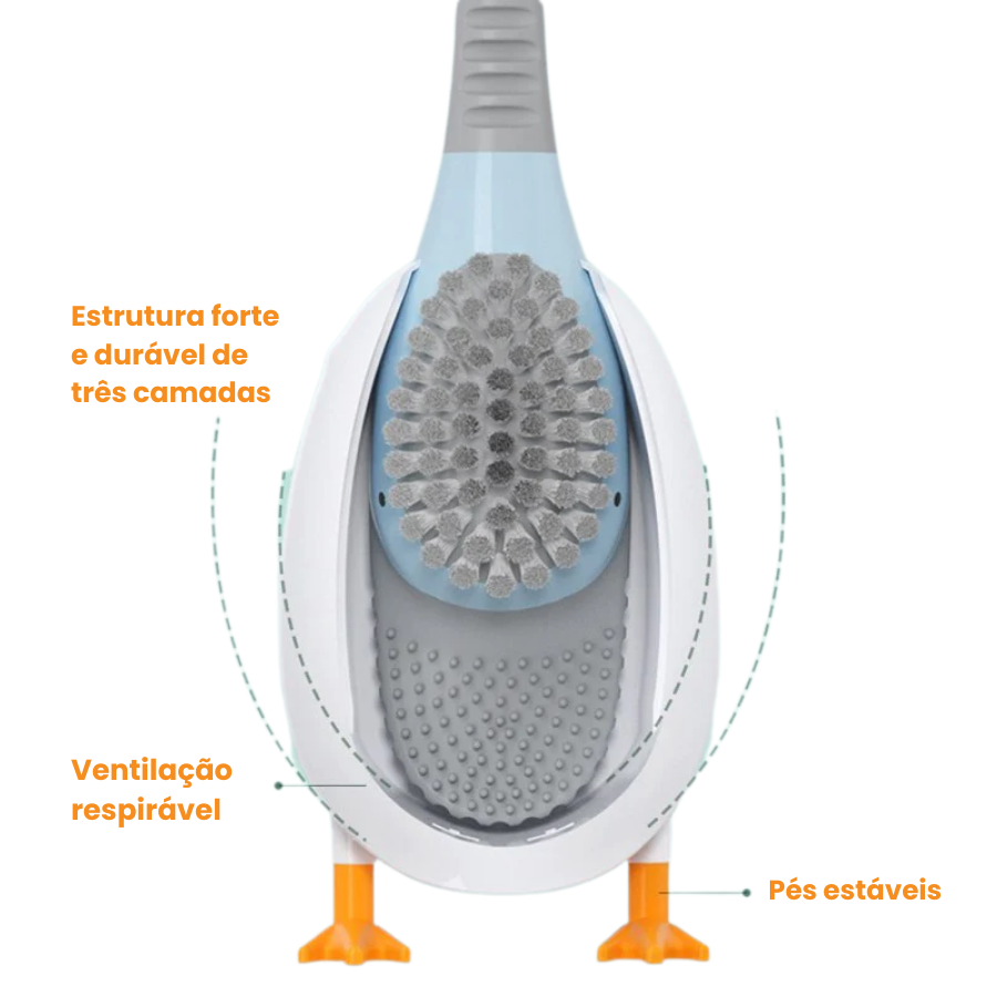 Conjunto de escova de banheiro com cabo longo em forma de pato, com suporte de parede sem necessidade de perfuração (LTT)