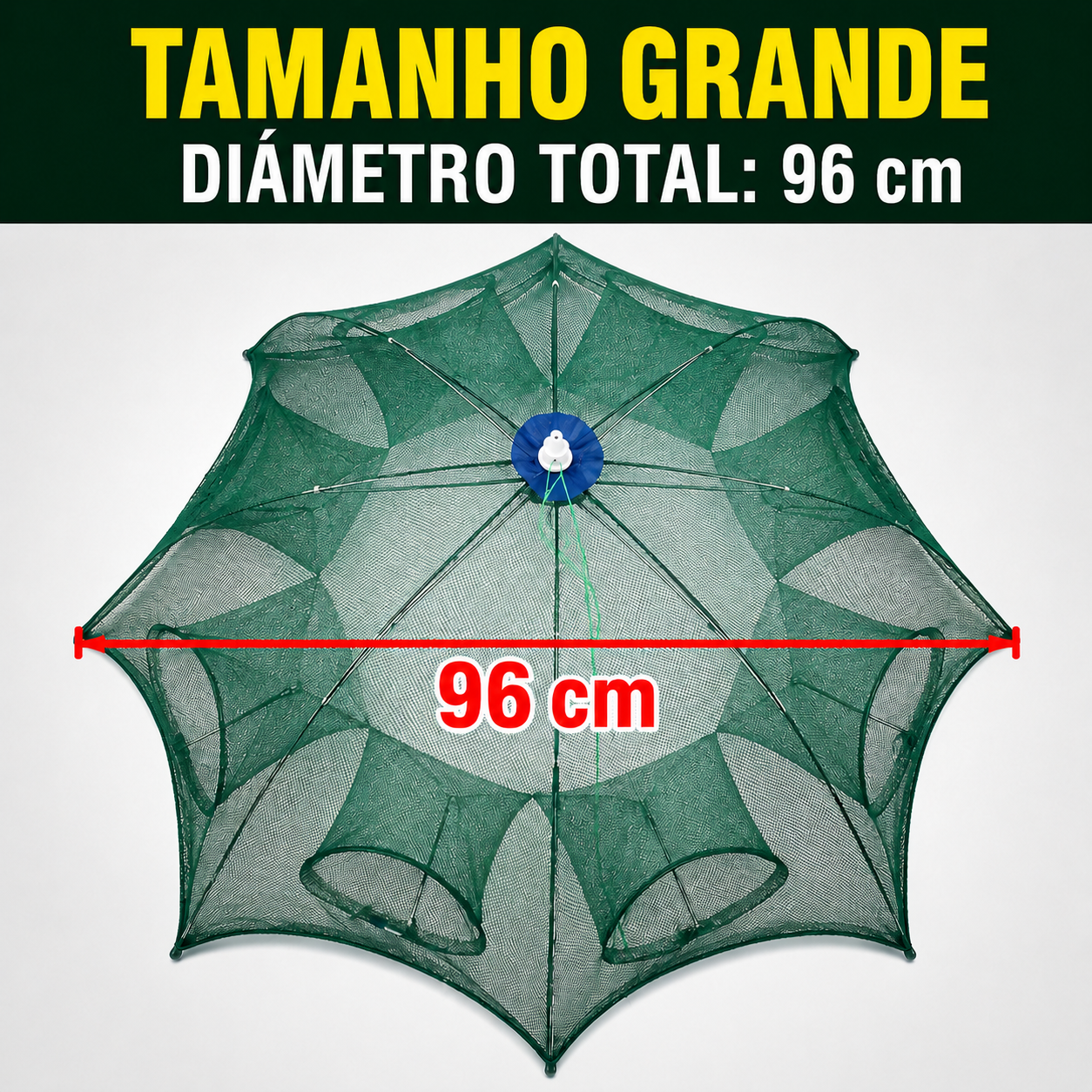 ⚡ Rede armadilha de pesca dobrável 96 cm | Múltiplas entradas | Água doce