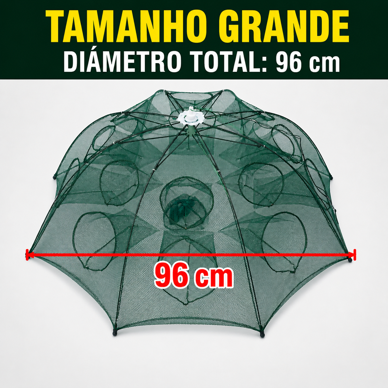 🐠 Rede Armadilha De Pesca Dobrável 96 Cm | 16 Entradas Multifuncionais