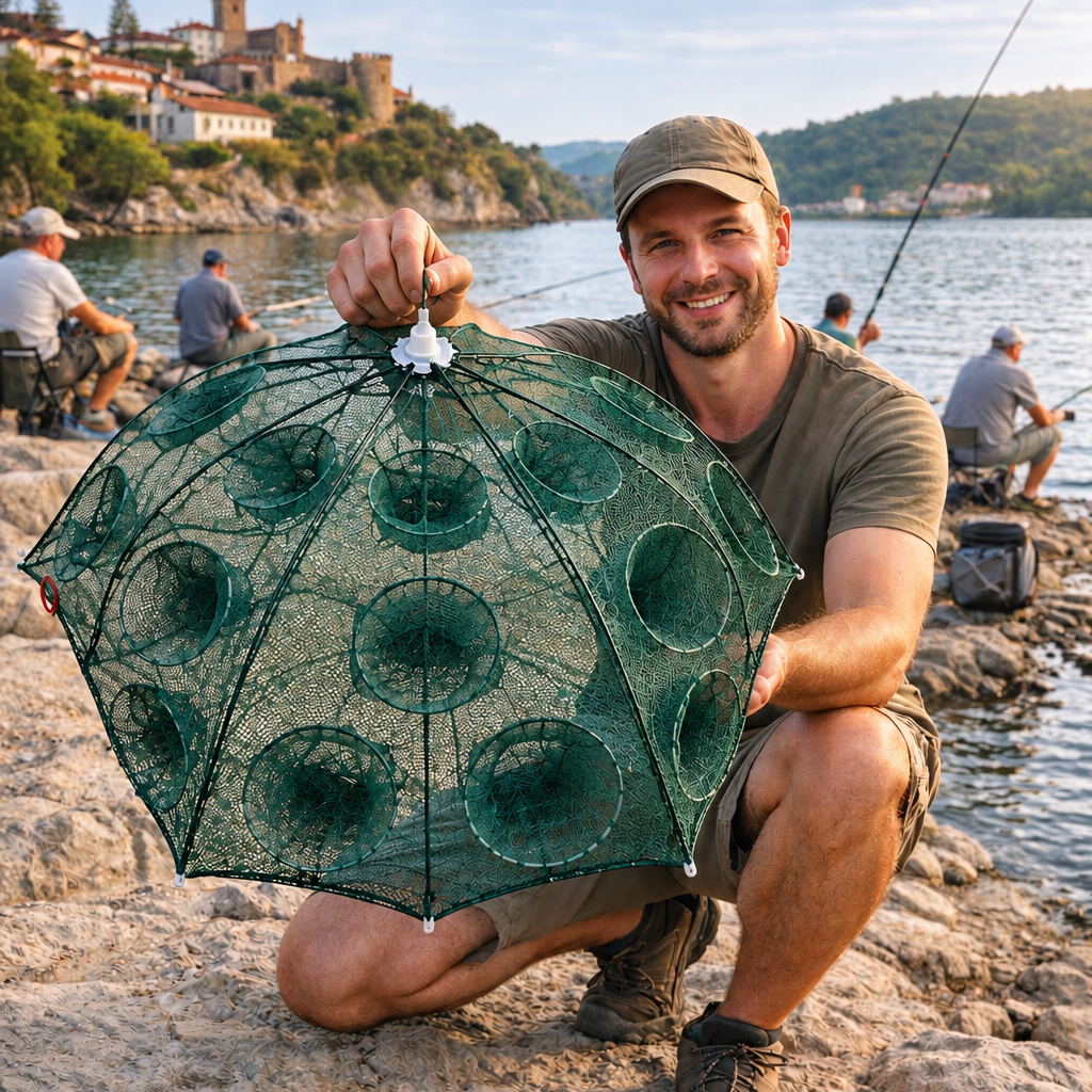Armadilha de pesca dobrável 96 cm | 16 entradas | Água doce e salgada