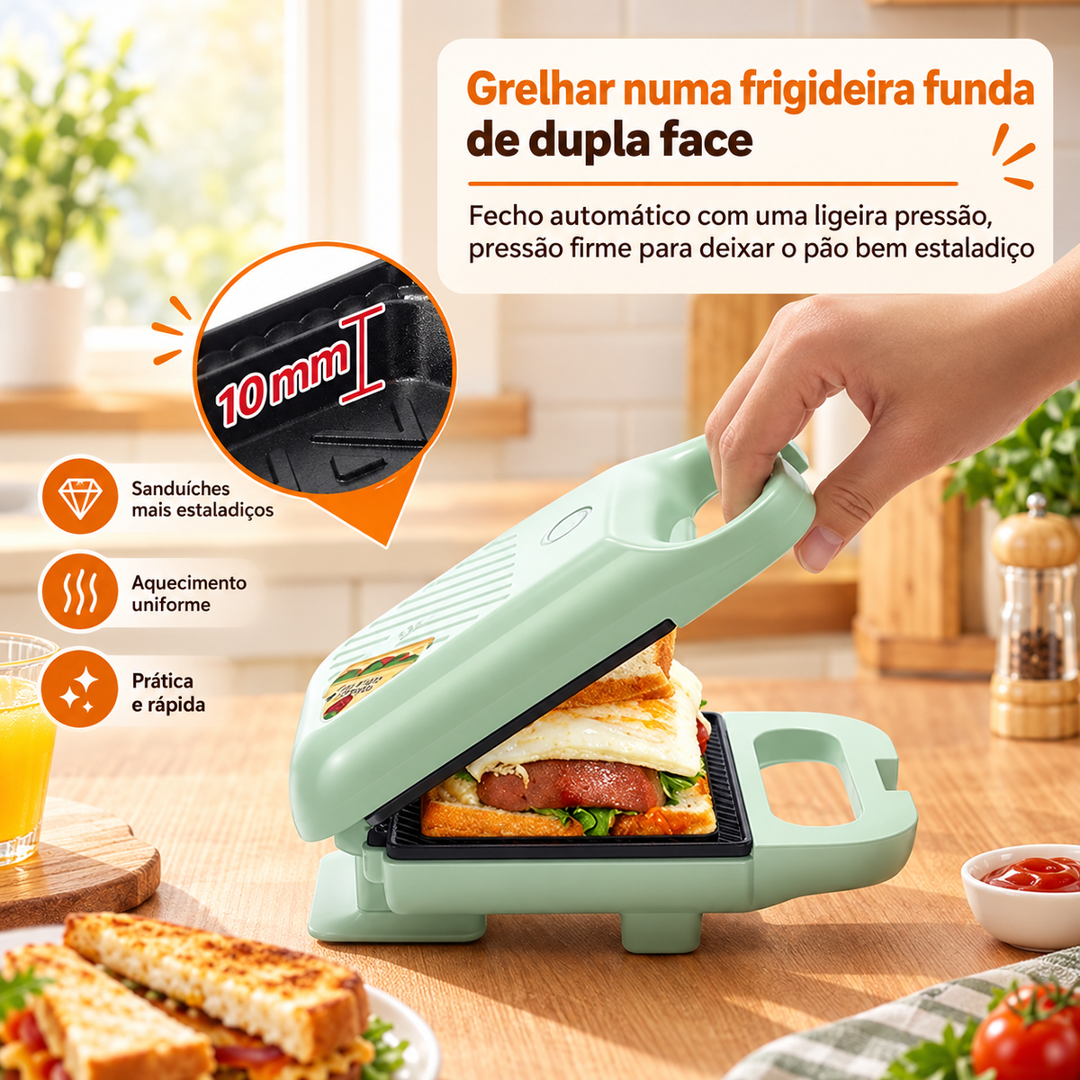 [🎁70% DE DESCONTO] Máquina de fazer sanduíches compacta e antiaderente, com uma potência de 650 W