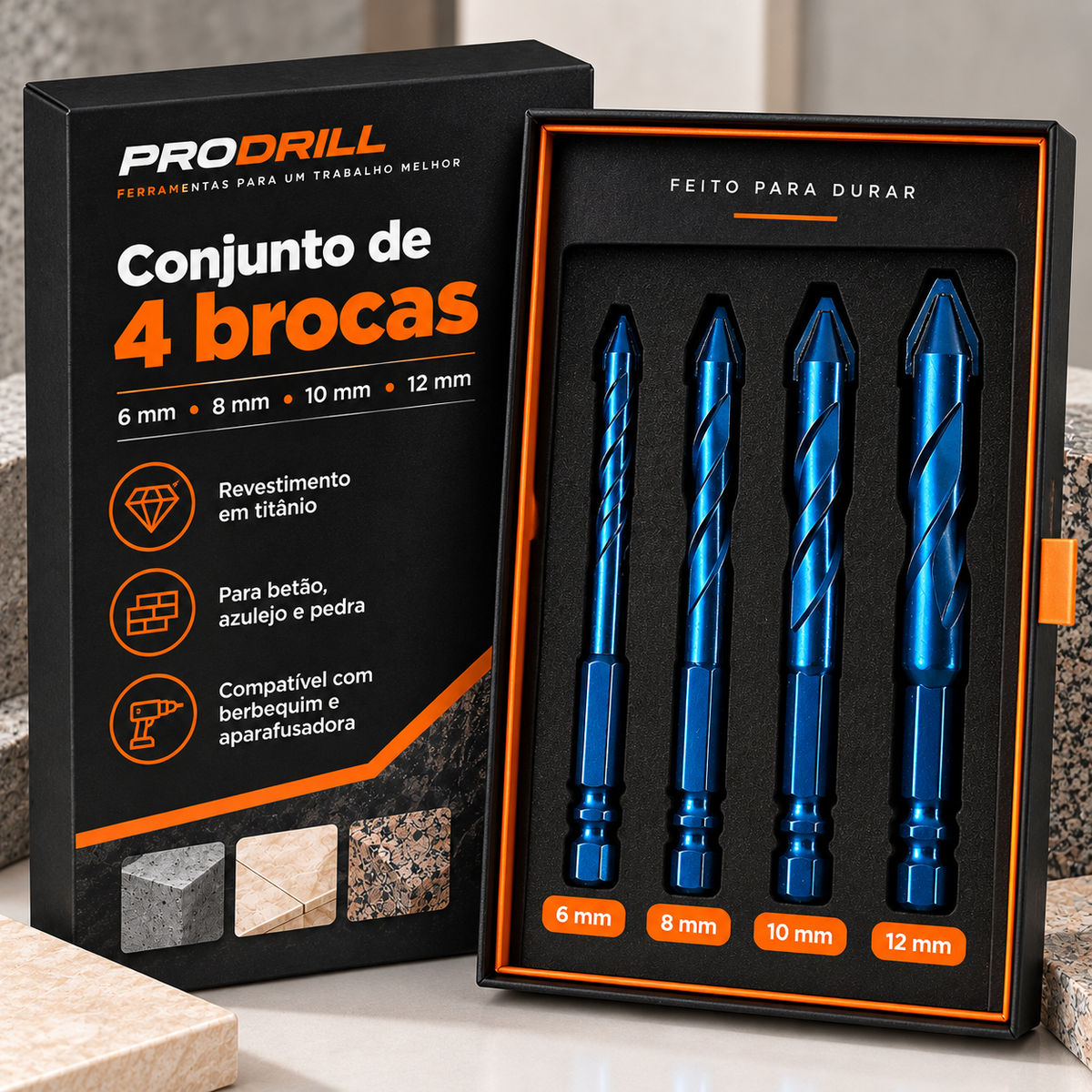 🎁 70% DE DESCONTO | Conjunto De 4 Brocas De Titânio Multifuncionais (4 Tamanhos 6/8/10/12 MM)