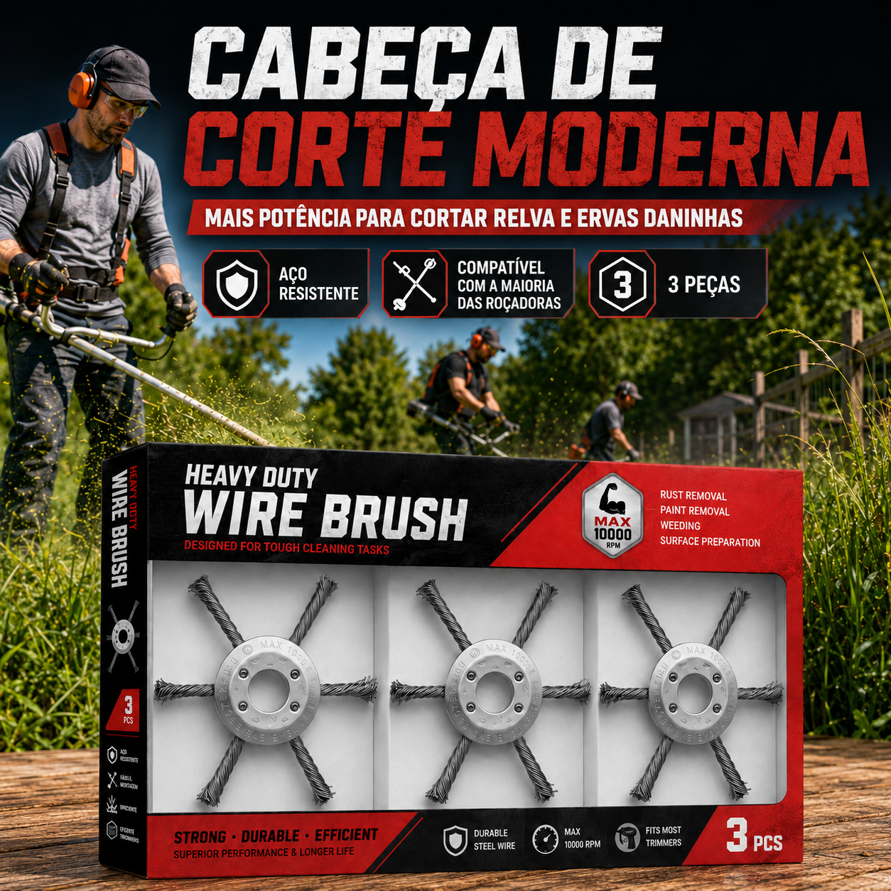 ⚡ A cabeça do cortador de relva possui 6 lâminas em aço inoxidável