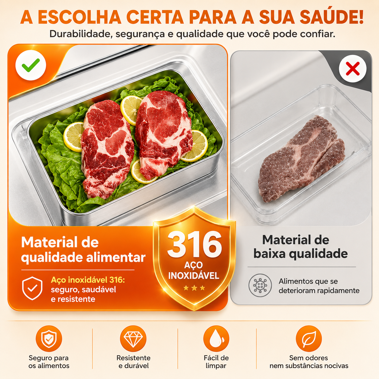 🥘 Caixa para alimentos em aço inoxidável 316