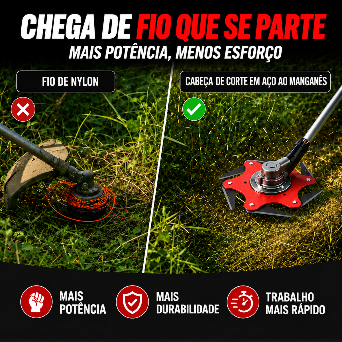 [🎁 7 ACESSÓRIOS INCLUÍDOS] Cabeça de corte de 6 lâminas em aço manganês