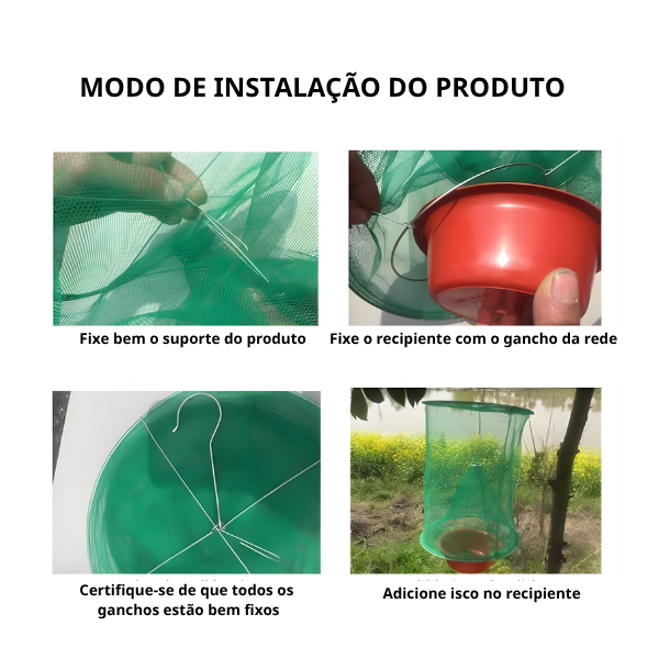 Armadilha de moscas e insetos em rede, eficiente, desmontável e prática