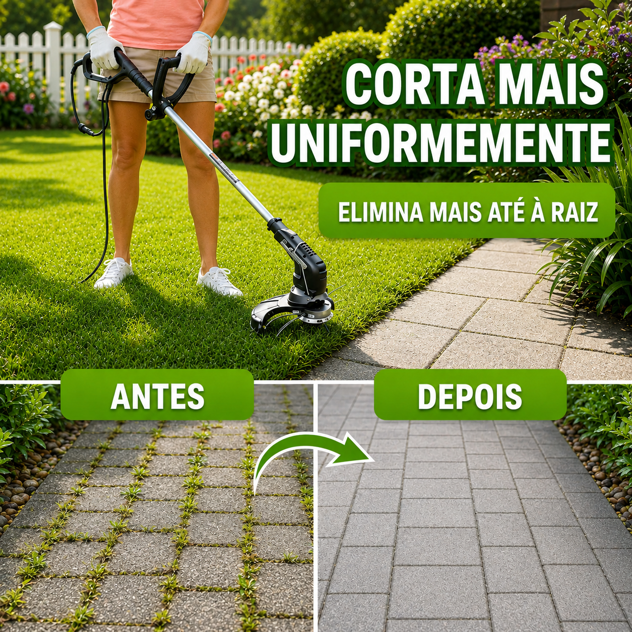 🇵🇹 A cabeça do cortador de relva possui 6 lâminas em aço inoxidável
