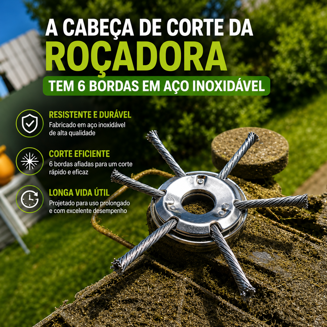 💥Desconto De 70% | A Cabeça Do Cortador De Relva Possui 6 Lâminas Em Aço Inoxidável