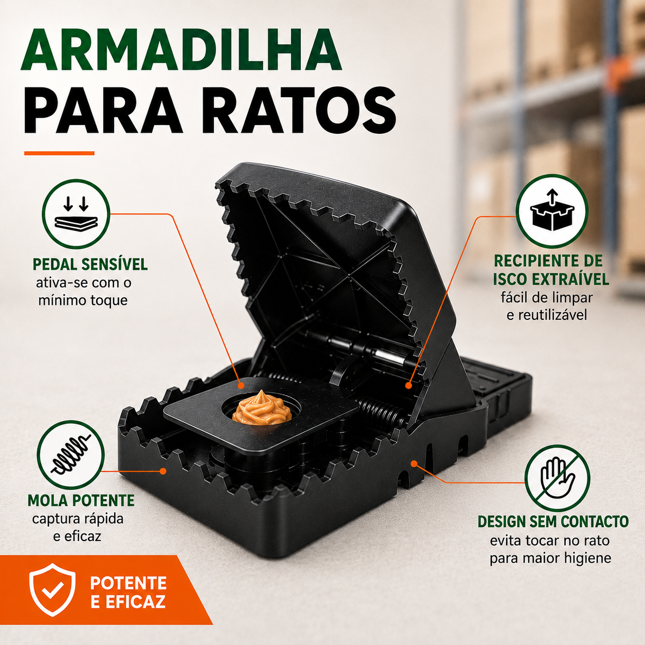 Ratoeira de Mola | Disparo Rápido · Sem Veneno · Reutilizável