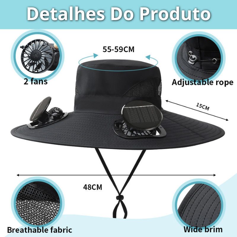 💥70% DE DESCONTO | Chapéu Com Ventilador Solar